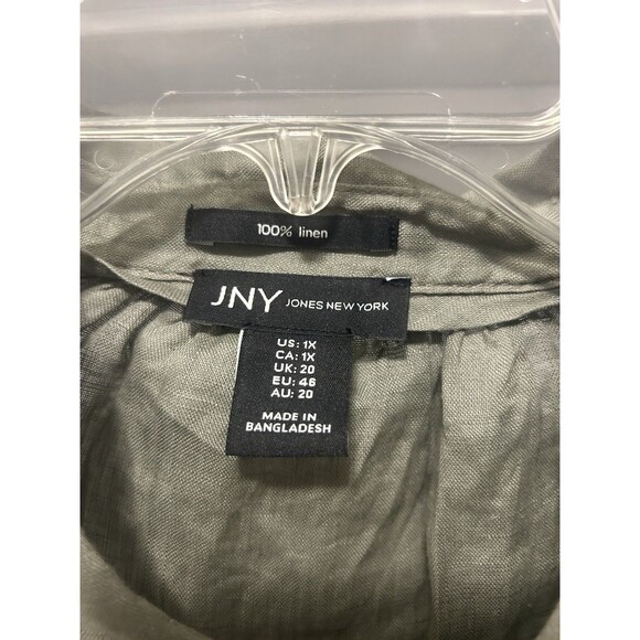 Jones & Co Jones NY 100% Linen Over Shirt Roll Up Sleeves Buttons Army GREEN 1X - Picture 2 of 6